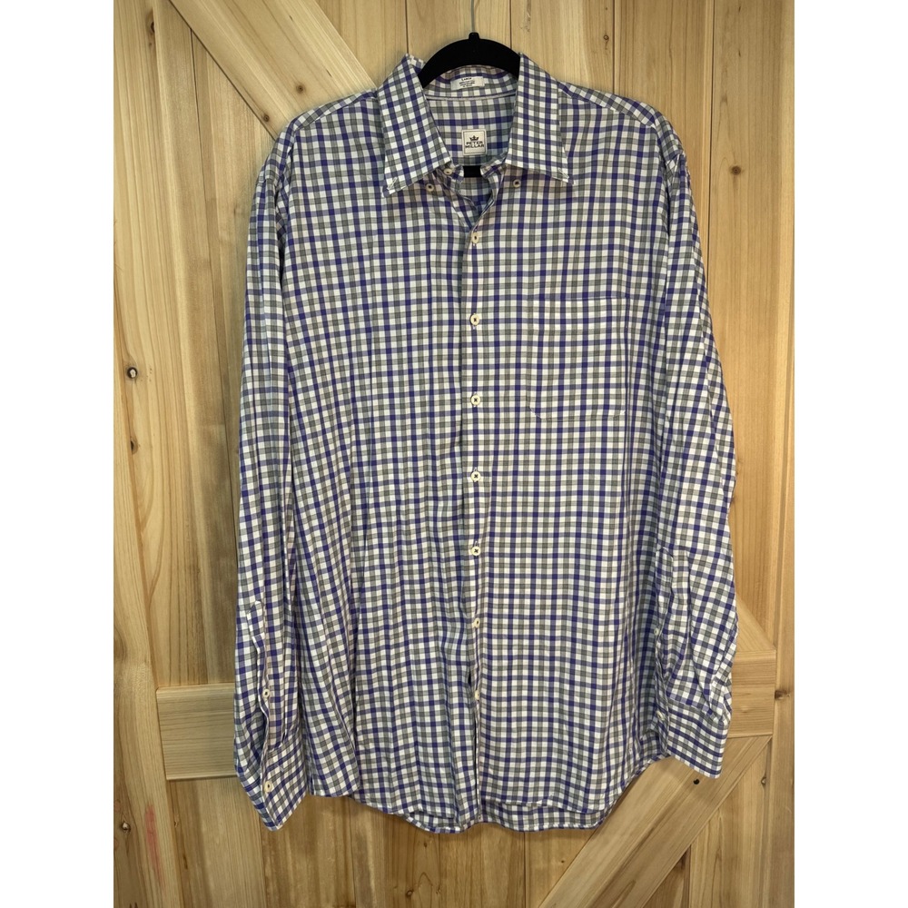 Peter Millar Mens Large Purple Grey Check Plaid 100% Cotton Button Down Shirt